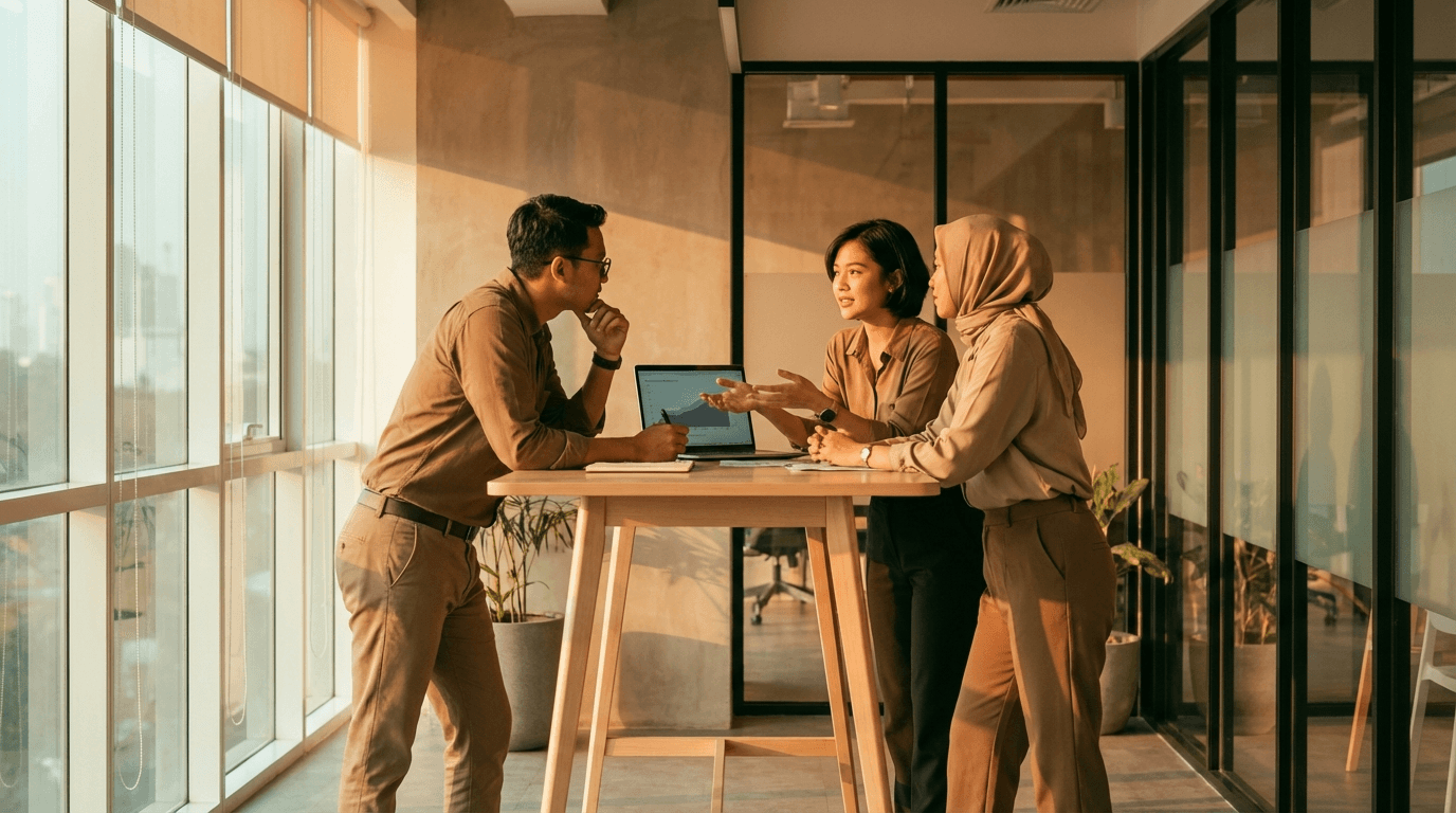 three practitioners. editorial workspace.