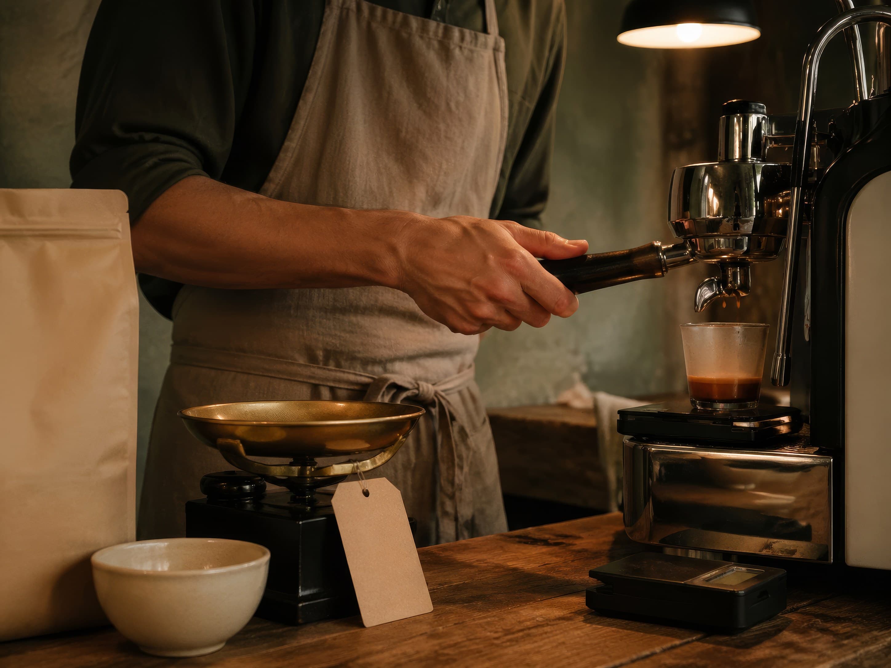 hands pulling an espresso shot at the hsl lab.