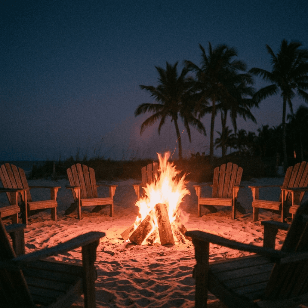bonfire on the beach, gathering moment.