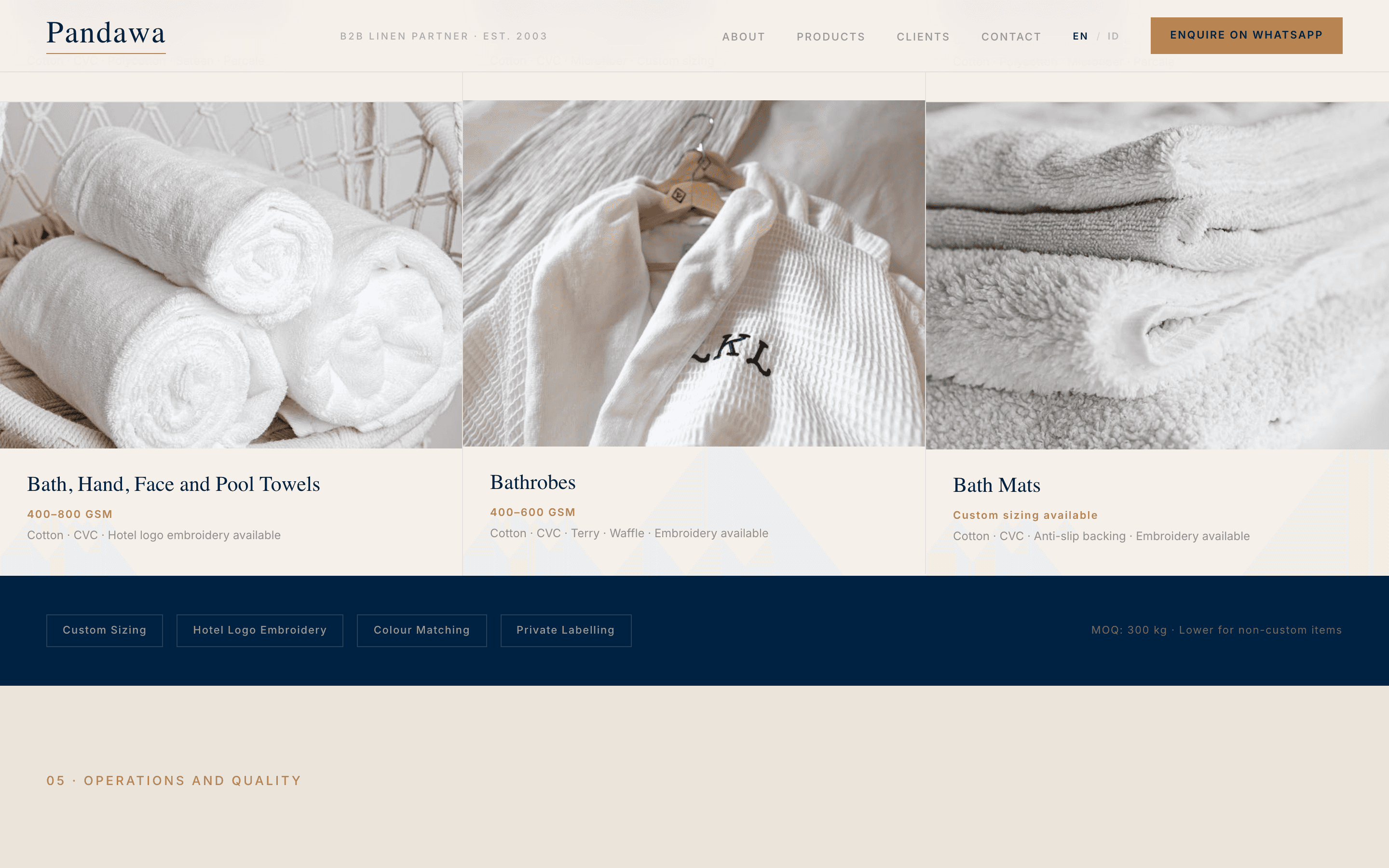 pandawa website — product range: towels, bathrobes, bath mats.